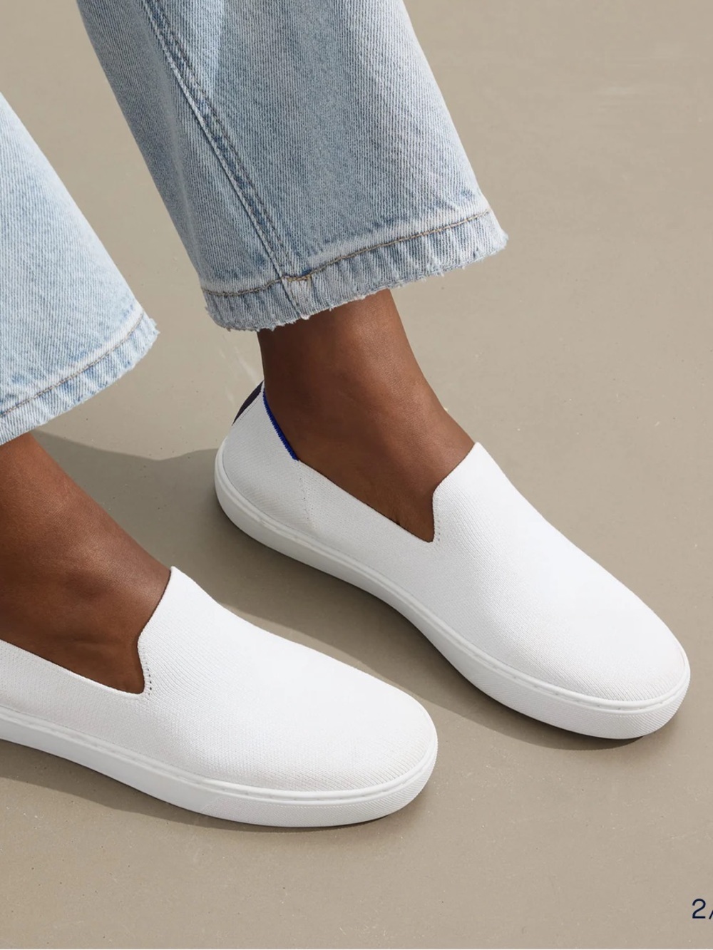 Rothy's White Slip-On Sneaker with Blue Heel Trim Sz 11.5 - Picture 3 of 10
